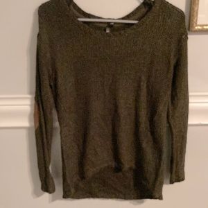 High-low deep green sweater with elbow pads